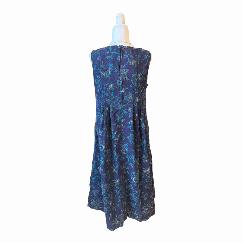Vintage 90s Laura Ashley Blue Floral Corduroy Midi Dress US 12 - Picture 3 of 6
